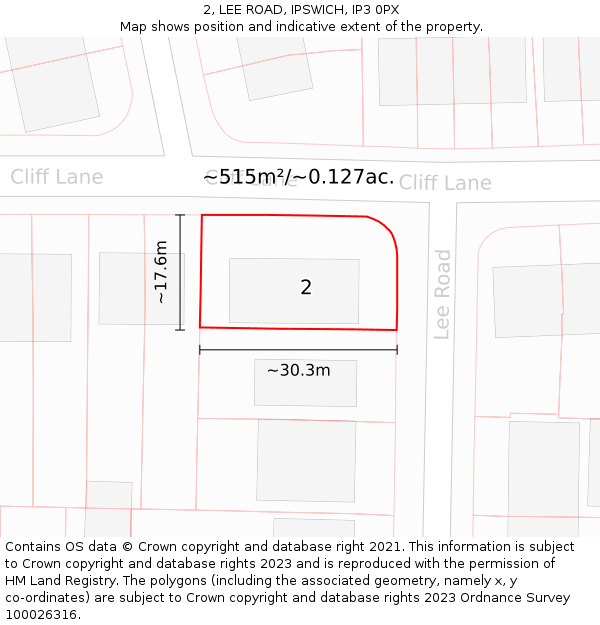 2, LEE ROAD, IPSWICH, IP3 0PX: Plot and title map