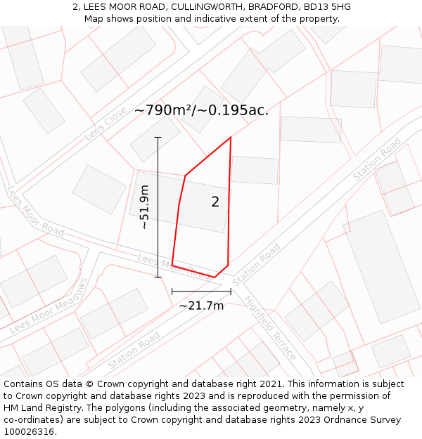 2, LEES MOOR ROAD, CULLINGWORTH, BRADFORD, BD13 5HG: Plot and title map