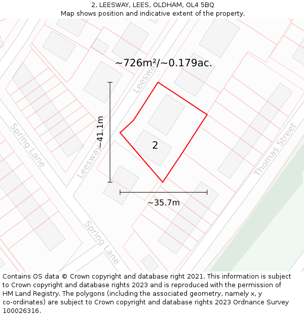 2, LEESWAY, LEES, OLDHAM, OL4 5BQ: Plot and title map