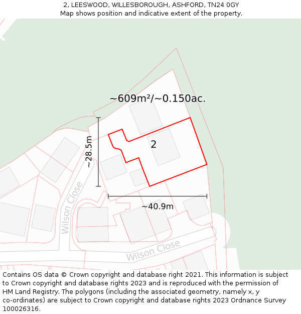 2, LEESWOOD, WILLESBOROUGH, ASHFORD, TN24 0GY: Plot and title map