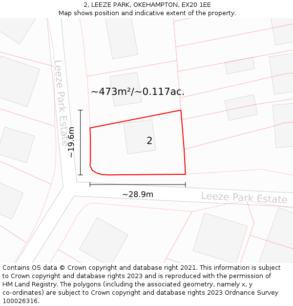 2, LEEZE PARK, OKEHAMPTON, EX20 1EE: Plot and title map