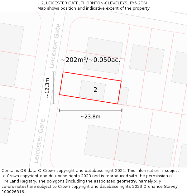 2, LEICESTER GATE, THORNTON-CLEVELEYS, FY5 2DN: Plot and title map