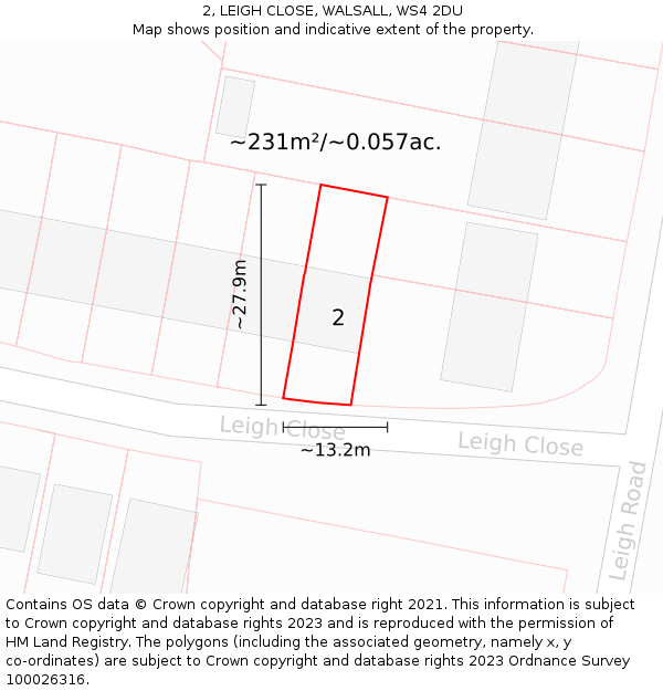2, LEIGH CLOSE, WALSALL, WS4 2DU: Plot and title map