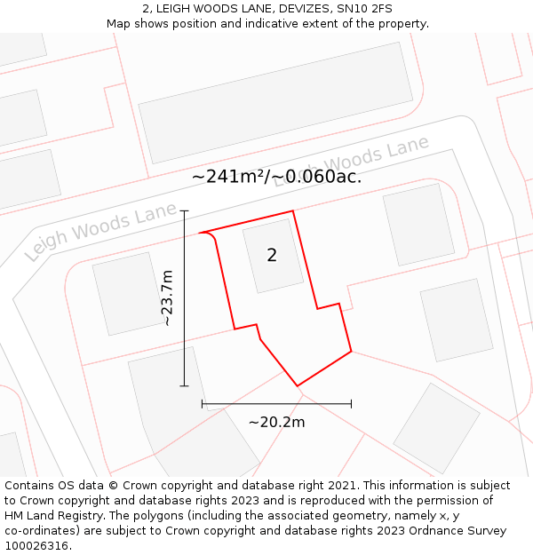 2, LEIGH WOODS LANE, DEVIZES, SN10 2FS: Plot and title map