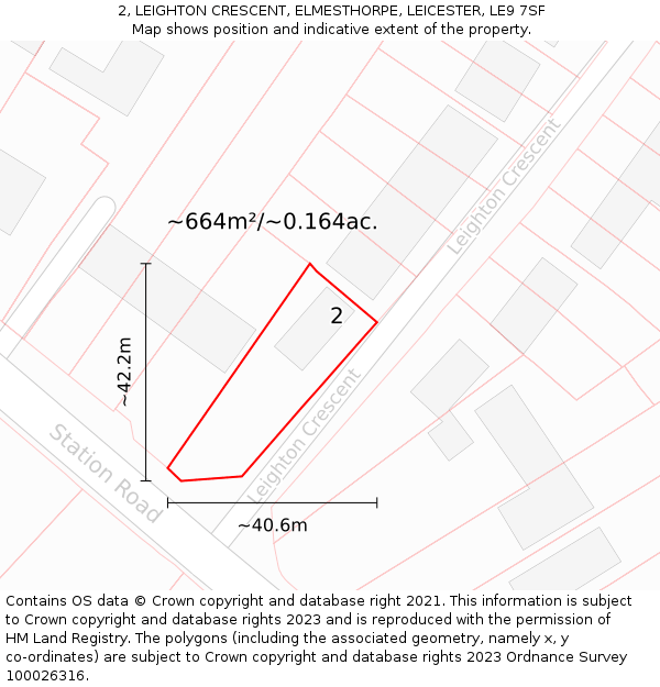 2, LEIGHTON CRESCENT, ELMESTHORPE, LEICESTER, LE9 7SF: Plot and title map