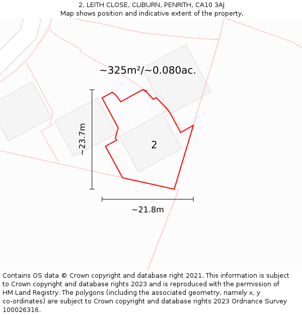 2, LEITH CLOSE, CLIBURN, PENRITH, CA10 3AJ: Plot and title map