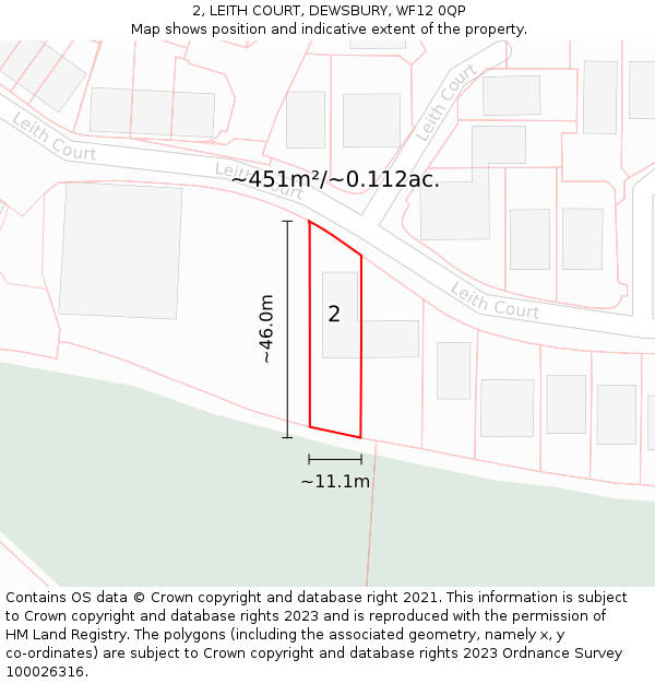 2, LEITH COURT, DEWSBURY, WF12 0QP: Plot and title map