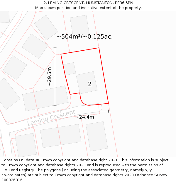 2, LEMING CRESCENT, HUNSTANTON, PE36 5PN: Plot and title map