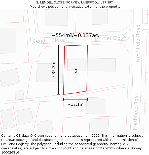2, LENDEL CLOSE, FORMBY, LIVERPOOL, L37 3PT: Plot and title map