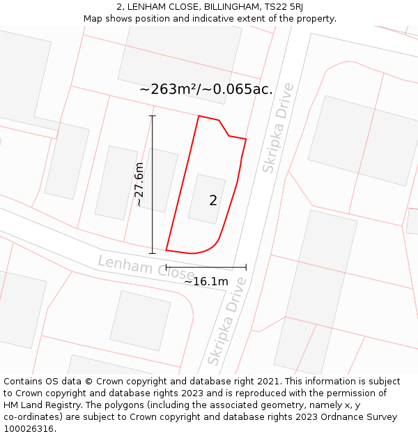2, LENHAM CLOSE, BILLINGHAM, TS22 5RJ: Plot and title map