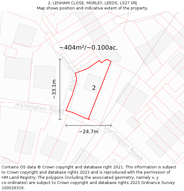 2, LENHAM CLOSE, MORLEY, LEEDS, LS27 0RJ: Plot and title map