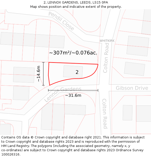 2, LENNOX GARDENS, LEEDS, LS15 0PA: Plot and title map
