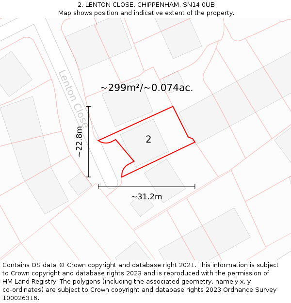 2, LENTON CLOSE, CHIPPENHAM, SN14 0UB: Plot and title map