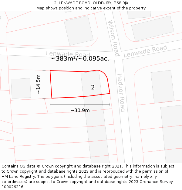 2, LENWADE ROAD, OLDBURY, B68 9JX: Plot and title map