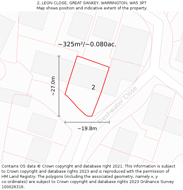 2, LEON CLOSE, GREAT SANKEY, WARRINGTON, WA5 3PT: Plot and title map