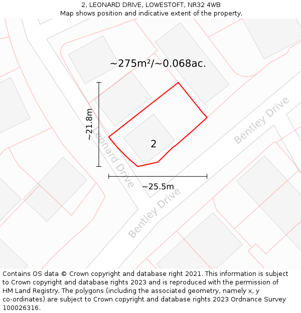 2, LEONARD DRIVE, LOWESTOFT, NR32 4WB: Plot and title map