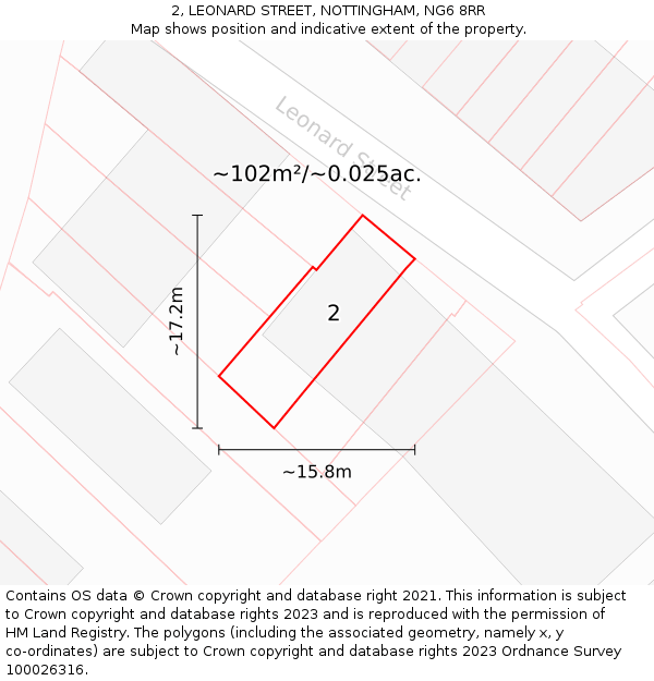 2, LEONARD STREET, NOTTINGHAM, NG6 8RR: Plot and title map