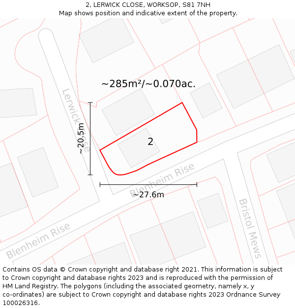 2, LERWICK CLOSE, WORKSOP, S81 7NH: Plot and title map