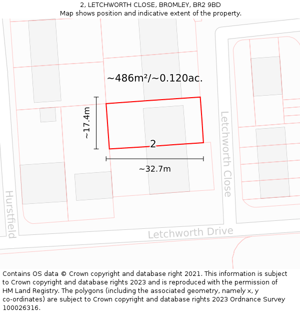 2, LETCHWORTH CLOSE, BROMLEY, BR2 9BD: Plot and title map