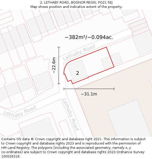2, LETHABY ROAD, BOGNOR REGIS, PO21 5EJ: Plot and title map