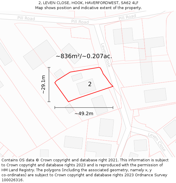 2, LEVEN CLOSE, HOOK, HAVERFORDWEST, SA62 4LF: Plot and title map