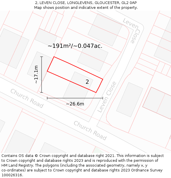 2, LEVEN CLOSE, LONGLEVENS, GLOUCESTER, GL2 0AP: Plot and title map