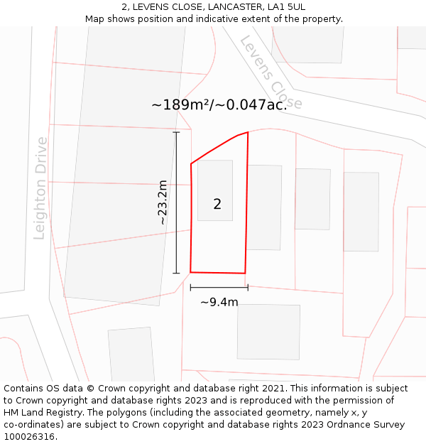 2, LEVENS CLOSE, LANCASTER, LA1 5UL: Plot and title map