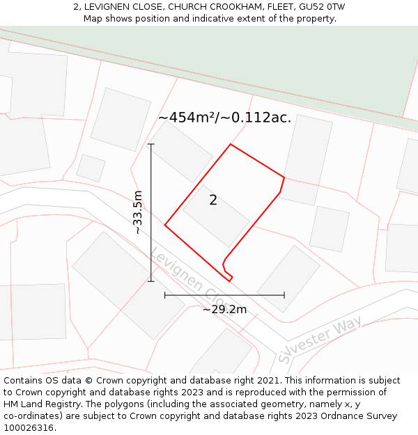 2, LEVIGNEN CLOSE, CHURCH CROOKHAM, FLEET, GU52 0TW: Plot and title map