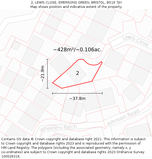 2, LEWIS CLOSE, EMERSONS GREEN, BRISTOL, BS16 7JH: Plot and title map