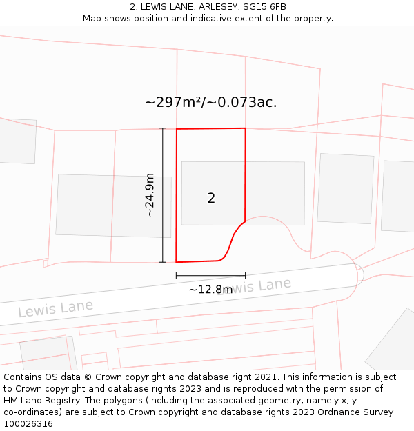 2, LEWIS LANE, ARLESEY, SG15 6FB: Plot and title map
