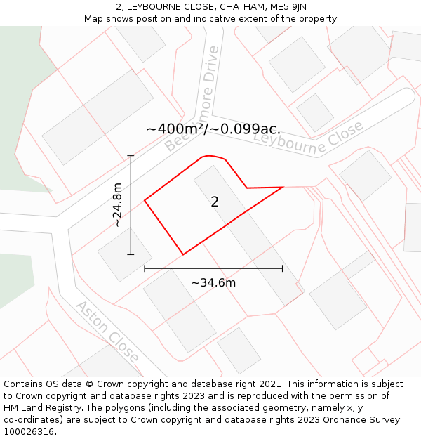 2, LEYBOURNE CLOSE, CHATHAM, ME5 9JN: Plot and title map