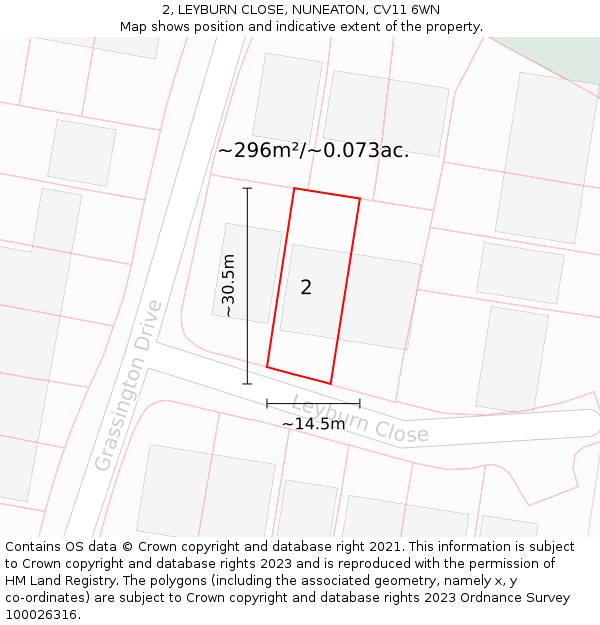 2, LEYBURN CLOSE, NUNEATON, CV11 6WN: Plot and title map