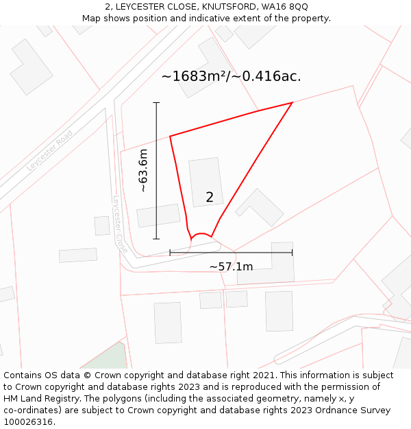 2, LEYCESTER CLOSE, KNUTSFORD, WA16 8QQ: Plot and title map