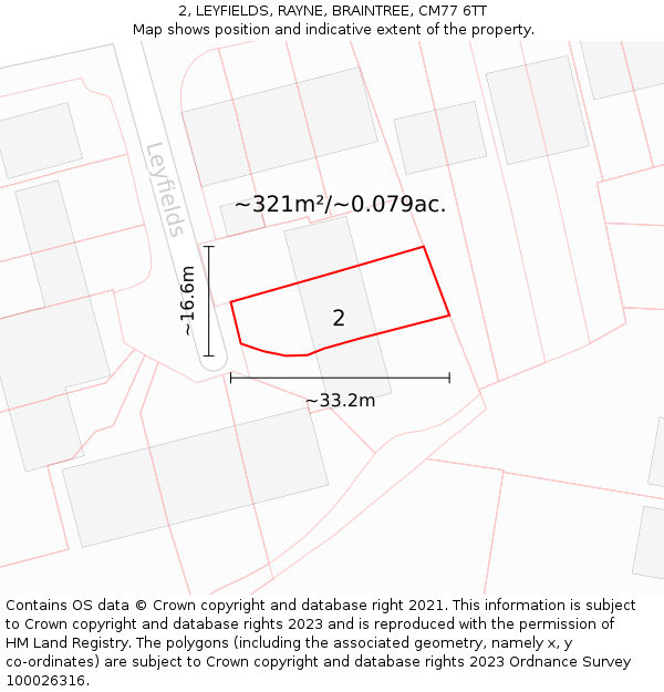 2, LEYFIELDS, RAYNE, BRAINTREE, CM77 6TT: Plot and title map