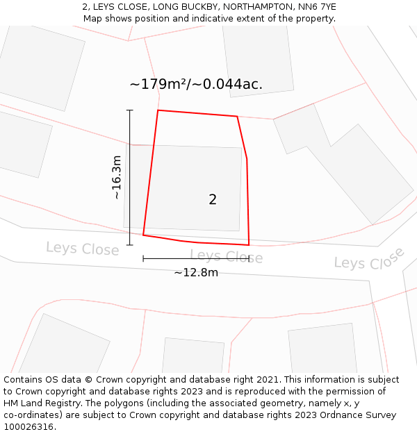 2, LEYS CLOSE, LONG BUCKBY, NORTHAMPTON, NN6 7YE: Plot and title map