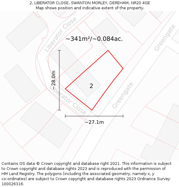2, LIBERATOR CLOSE, SWANTON MORLEY, DEREHAM, NR20 4GE: Plot and title map