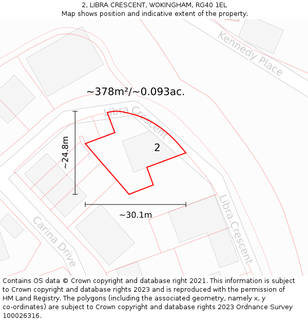 2, LIBRA CRESCENT, WOKINGHAM, RG40 1EL: Plot and title map