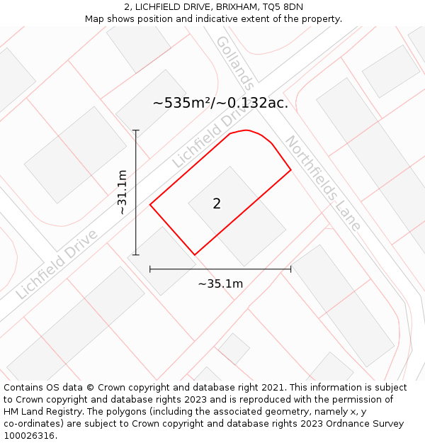 2, LICHFIELD DRIVE, BRIXHAM, TQ5 8DN: Plot and title map