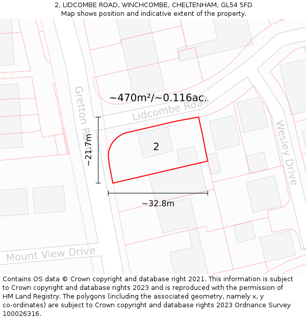 2, LIDCOMBE ROAD, WINCHCOMBE, CHELTENHAM, GL54 5FD: Plot and title map