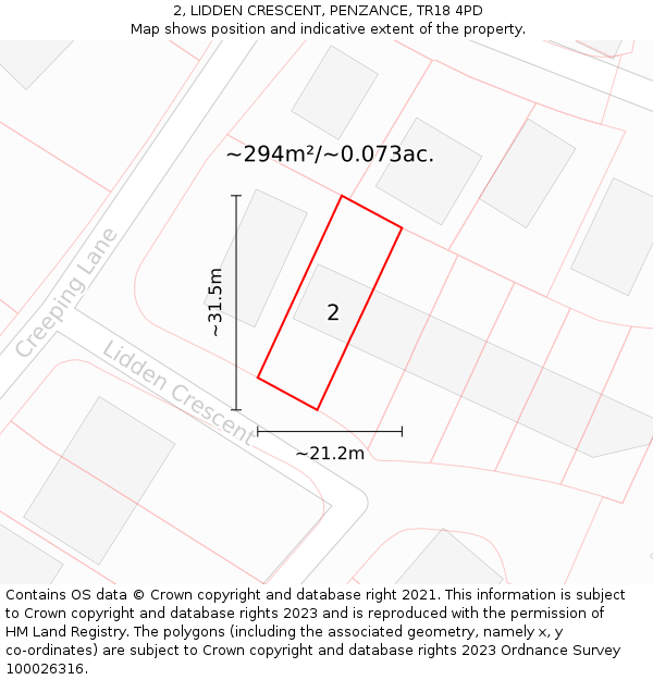 2, LIDDEN CRESCENT, PENZANCE, TR18 4PD: Plot and title map