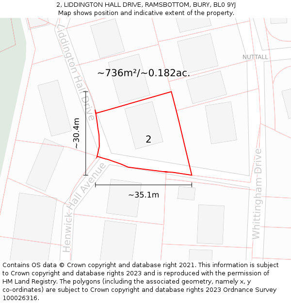 2, LIDDINGTON HALL DRIVE, RAMSBOTTOM, BURY, BL0 9YJ: Plot and title map