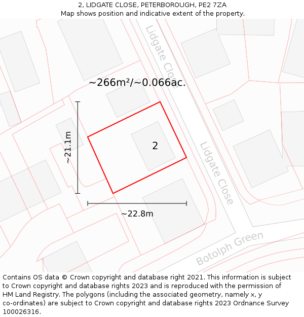 2, LIDGATE CLOSE, PETERBOROUGH, PE2 7ZA: Plot and title map
