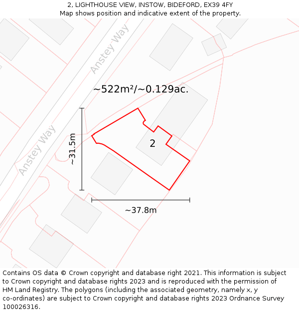 2, LIGHTHOUSE VIEW, INSTOW, BIDEFORD, EX39 4FY: Plot and title map