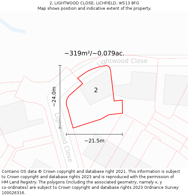 2, LIGHTWOOD CLOSE, LICHFIELD, WS13 8FG: Plot and title map
