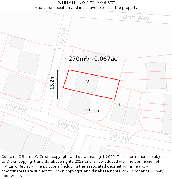 2, LILLY HILL, OLNEY, MK46 5EZ: Plot and title map
