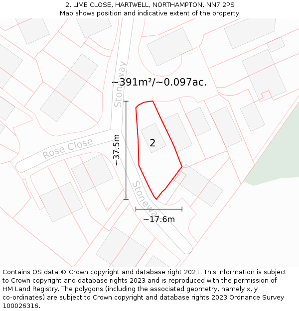 2, LIME CLOSE, HARTWELL, NORTHAMPTON, NN7 2PS: Plot and title map