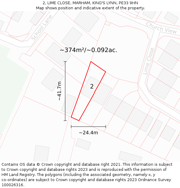 2, LIME CLOSE, MARHAM, KING'S LYNN, PE33 9HN: Plot and title map