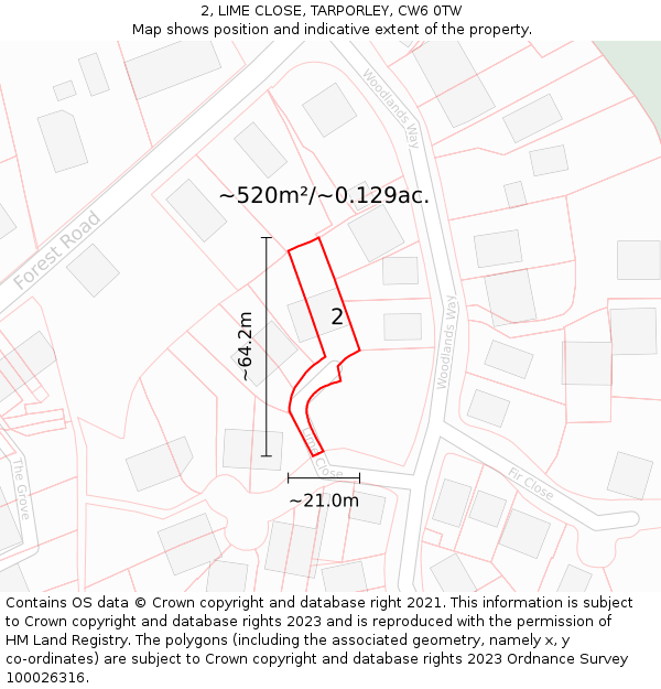 2, LIME CLOSE, TARPORLEY, CW6 0TW: Plot and title map
