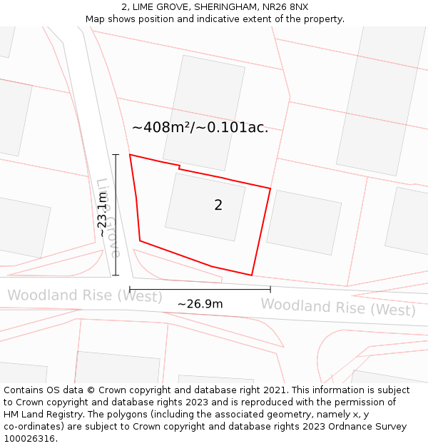 2, LIME GROVE, SHERINGHAM, NR26 8NX: Plot and title map