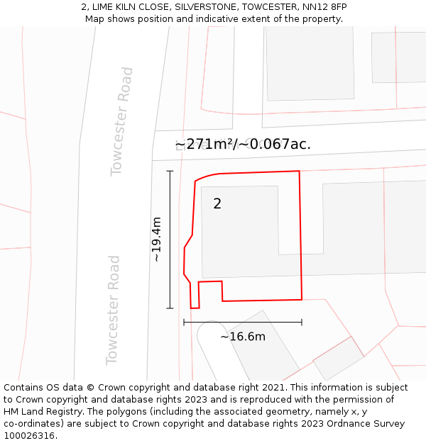 2, LIME KILN CLOSE, SILVERSTONE, TOWCESTER, NN12 8FP: Plot and title map